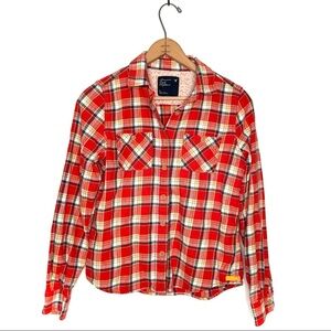 American Eagle | AEO Orange Plaid Button Down Flannel Shirt